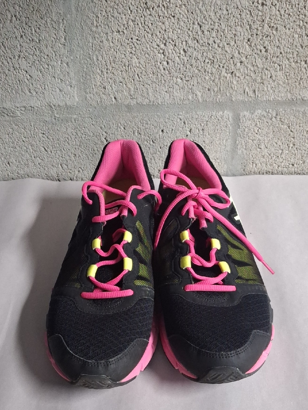 Asics Black Sneakers with Pink Collar and Neon Green Insole